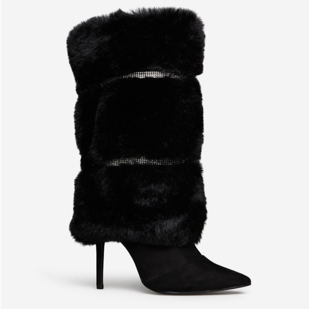 Shoe Dazzle Fuzzy Glam Cordula Stiletto Boot